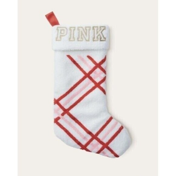 Victoria's Secret PINK Stocking White Red Pink Striped Gold Logo Limited Edition - Picture 1 of 6